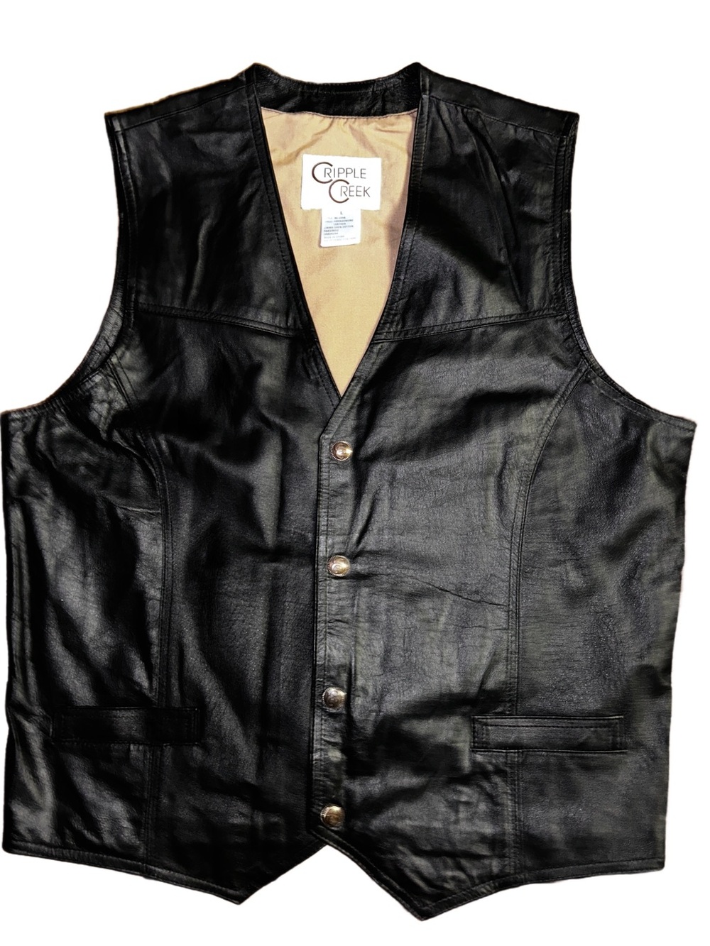 Cripple Creek ~ Men’s Large ~ Black ~ Western/ Motorcycle/ Biker ~ Leather Vest